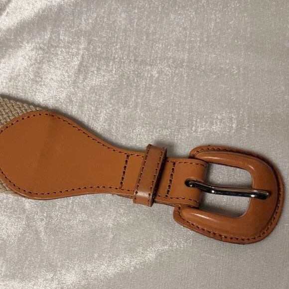 J.Crew Braided Stretch Belt Tan Leather Elastic Waist Belt Size XS - Picture 4 of 6
